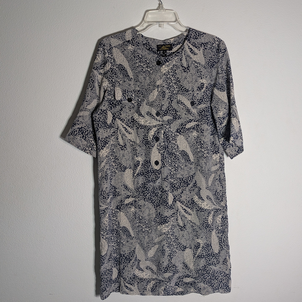 Le Mont St Michael Womens Dress 100% Silk Quiet Luxury Button Front Navy Size 10